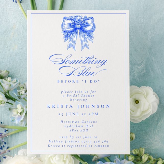 Victorian Bow Something Blue Bridal Shower Invitation (Creator Uploaded)