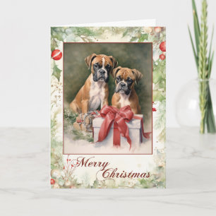 Victorian Boxer Puppy Christmas Holiday Card