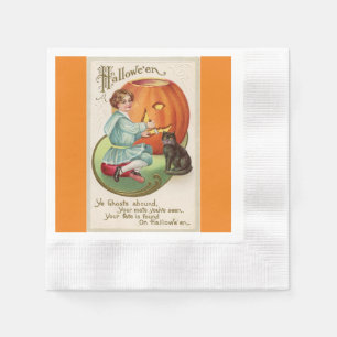 Victorian Boy Carving Pumpkin Halloween Paper Napkins