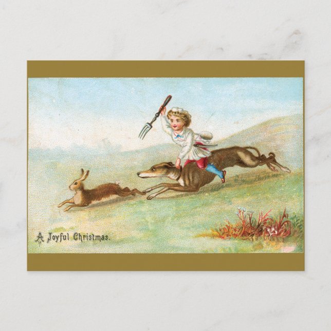 Victorian Boy Cook Chasing Rabbit Holiday Postcard (Front)