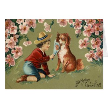 Victorian Boy W/dog Birthday Greeting Card by Vintage_Victorican at Zazzle