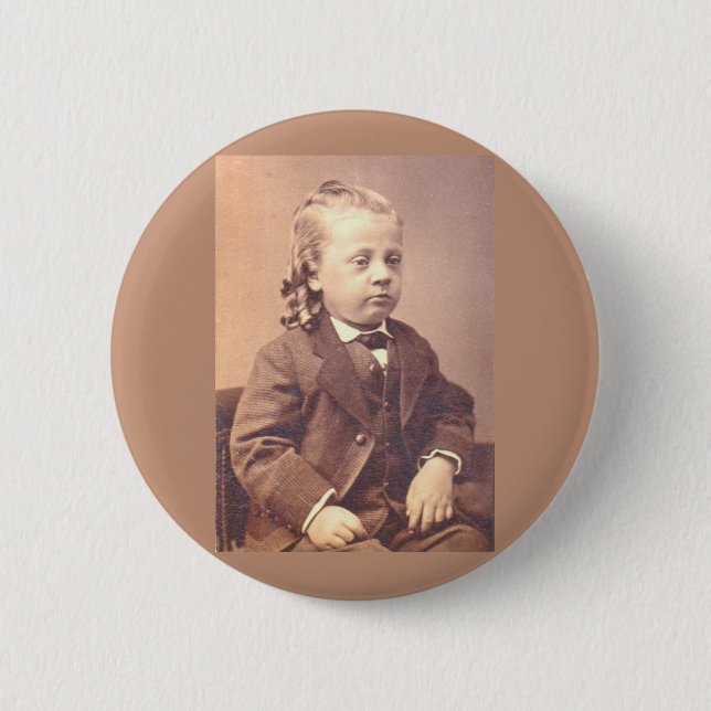 Victorian boy with unfortunate hair style button (Front)