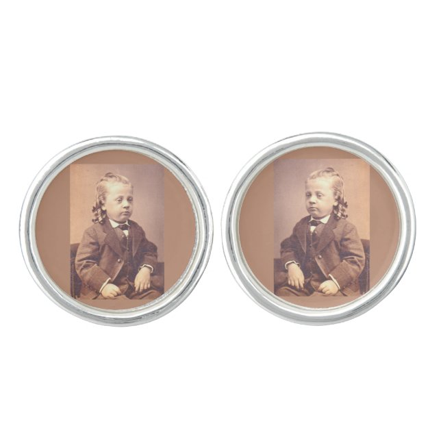 Victorian boy with unfortunate hair style cufflinks (Front)
