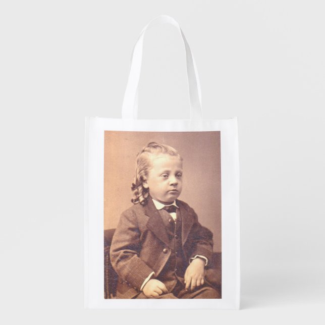 Victorian boy with unfortunate hair style grocery bag (Front)