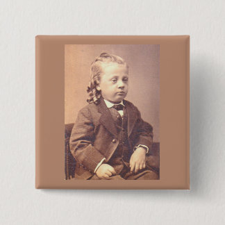 Victorian boy with unfortunate hair style pinback button