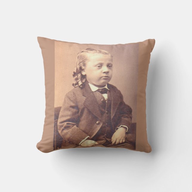 Victorian boy with unfortunate hair style throw pillow (Front)
