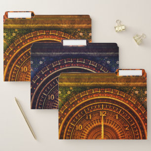 Victorian brass clock steampunk vintage blue gears file folder