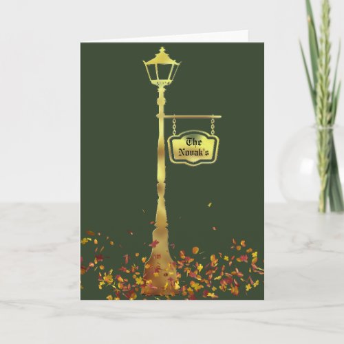 Victorian brass Lamp post lantern card green