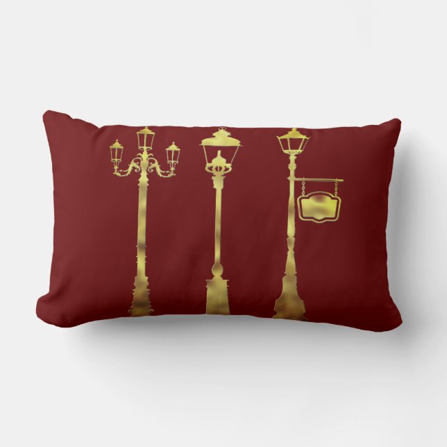 Victorian brass Lamp post lantern red burgundy Lumbar Pillow (Front)