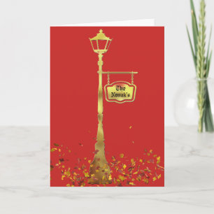Victorian brass Lamp post lantern red gold Card