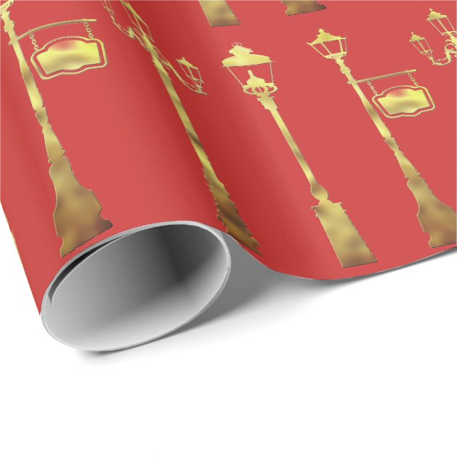 Victorian brass Lamp post lantern red Wrapping Paper (Roll Corner)