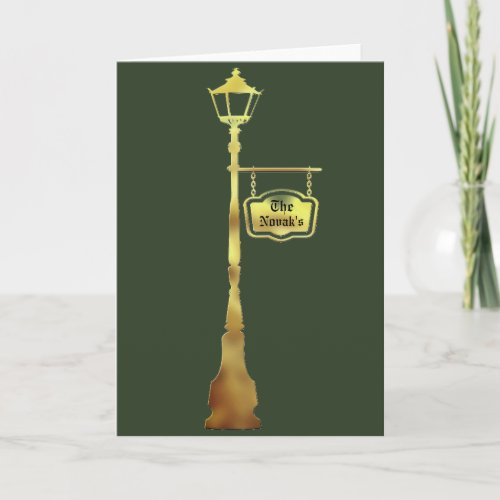 Victorian brass Lamp post lantern winter green Card