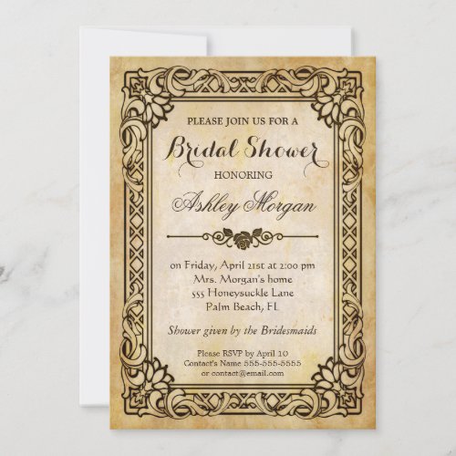 Victorian Bridal Shower - Vintage Antique Frame 5x7 Paper Invitation Card