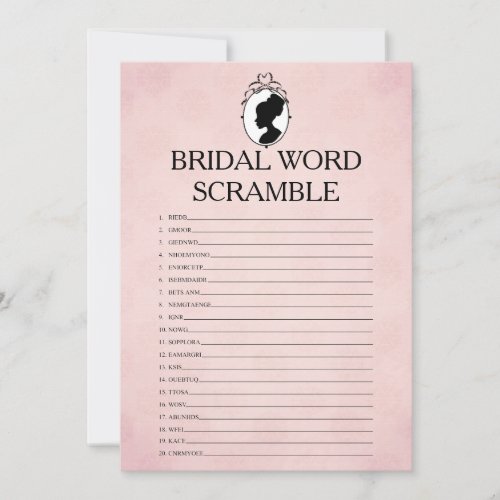 Victorian Bridal Shower Word Scramble Game Card