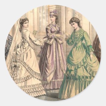 Victorian Bride And Attendants Classic Round Sticker by Cardgallery at Zazzle