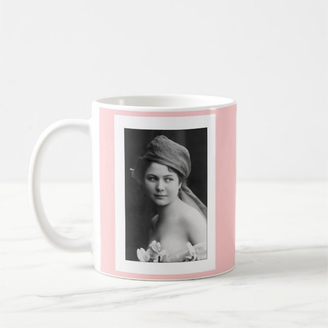 victorian bride black and white, flowers soft port coffee mug (Left)
