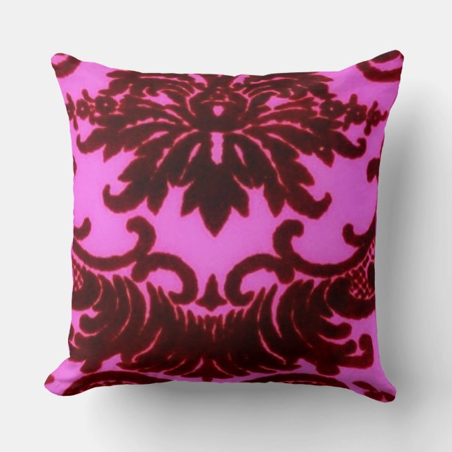 Victorian Brown And Pink Madison Damask Throw Pillow (Front)