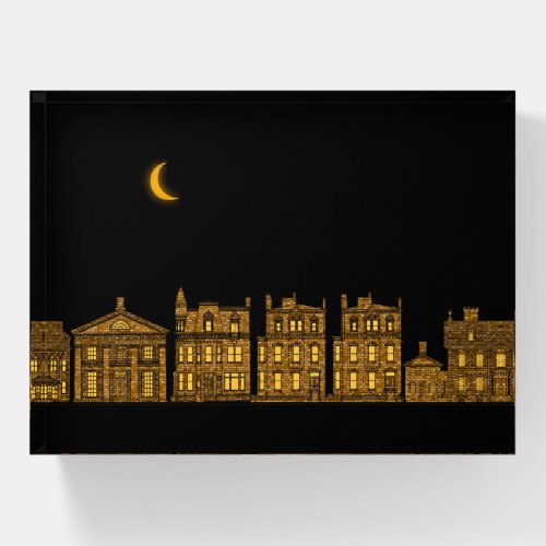 Victorian Brownstones on a Moonlit Night Paperweight