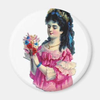 Victorian Brunette in Pink Gown with Bouquet Magnet