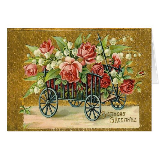 Victorian Buggy Roses Birthday Greeting Card (Front Horizontal)