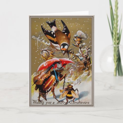 Victorian Bugs and Bird Christmas Card