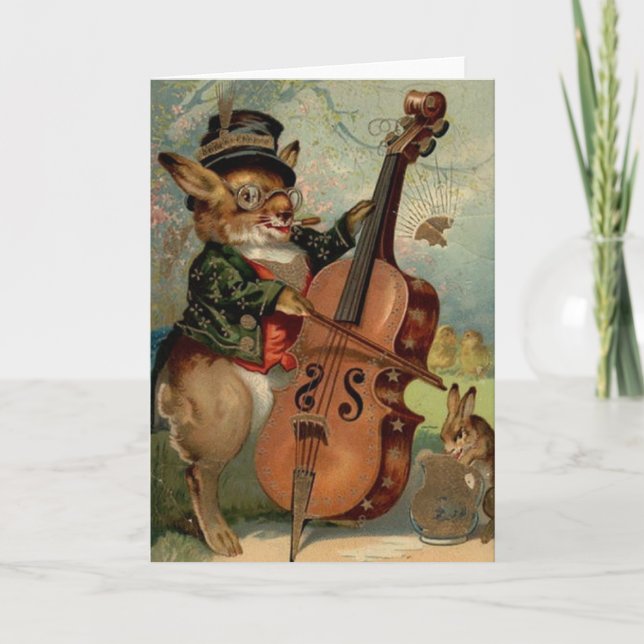 Victorian Bunny Cellist Orchestra Note Card (Front)