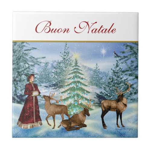 Victorian Buon Natale Ceramic Decorative Tile