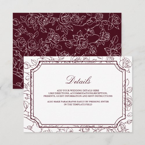 Victorian Burgundy Floral Line Art Wedding Details
