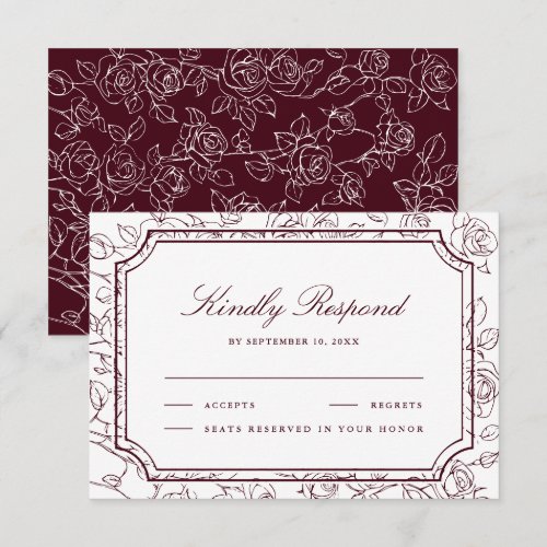 Victorian Burgundy Floral Line Art Wedding