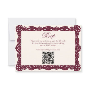 Victorian Burgundy Ivory Lace Wedding Website QR RSVP Card