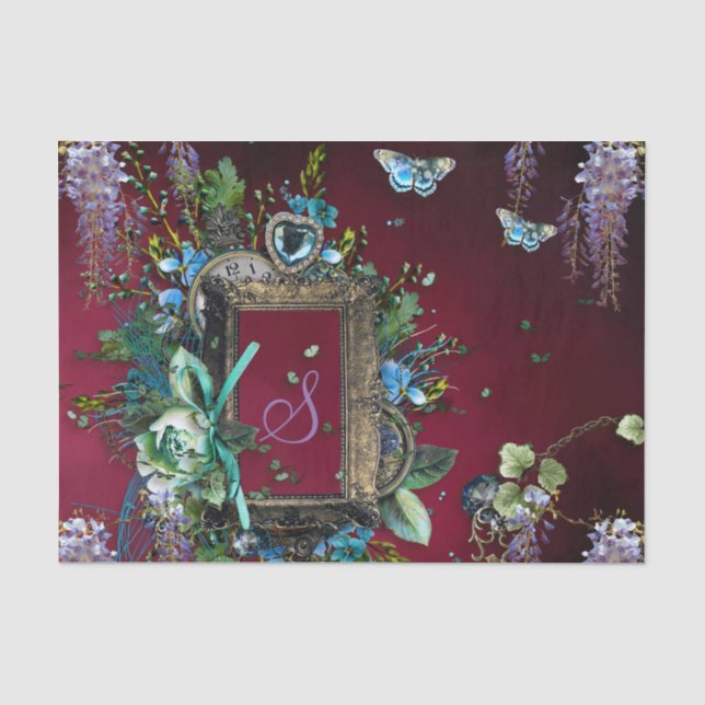 Victorian Burgundy Mist Lavender Wisteria frame Tissue Paper (Front)