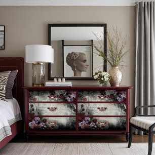 Victorian Burgundy Rose Script Decoupage Craft Tissue Paper