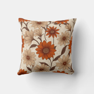 Victorian burnt orange floral Throw pillow