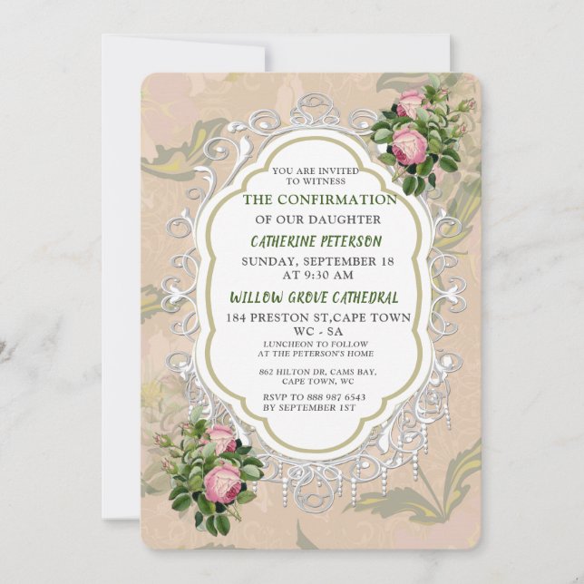 Victorian Bush Garden Confirmation Invitation (Front)