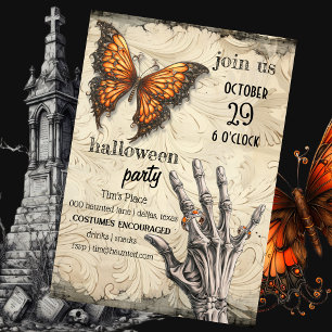 Victorian Butterfly   Skeleton   Gothic Halloween  Invitation