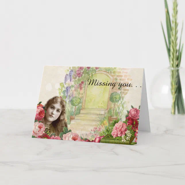 Victorian Cabbage Roses Woman Floral Card | Zazzle