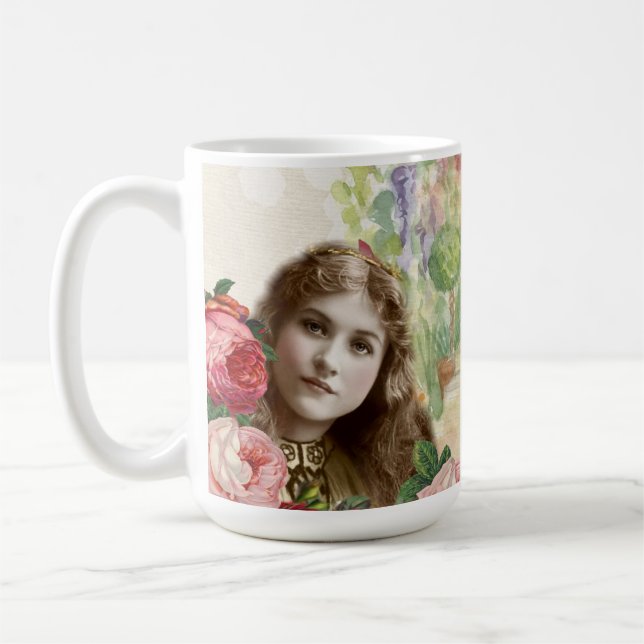 Victorian Cabbage Roses Woman Floral Coffee Mug (Left)