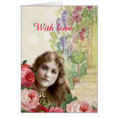Victorian Cabbage Roses Woman Floral Greeting Card (Front)