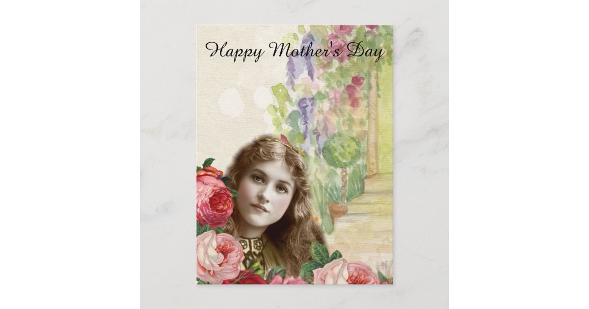 Victorian Cabbage Roses Woman Floral Postcard | Zazzle