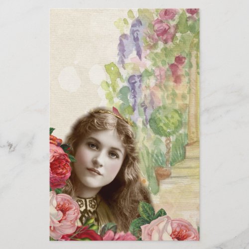 Victorian Cabbage Roses Woman Floral Stationery