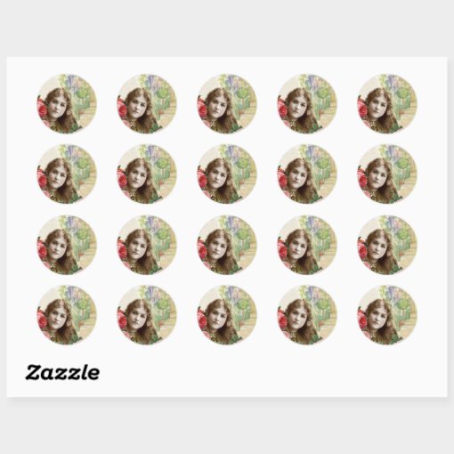 Victorian Cabbage Roses Woman Floral Sticker | Zazzle