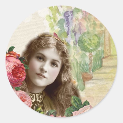 Victorian Cabbage Roses Woman Floral Sticker