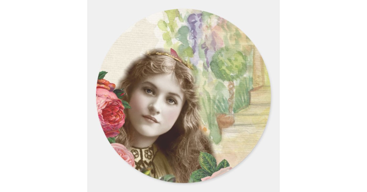 Victorian Cabbage Roses Woman Floral Sticker | Zazzle