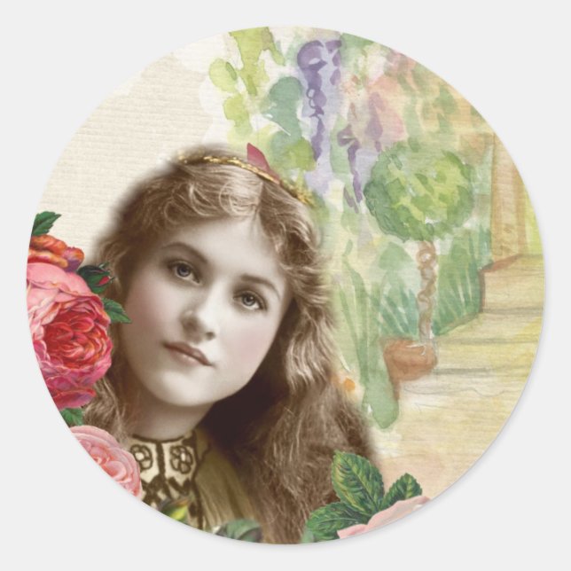 Victorian Cabbage Roses Woman Floral Sticker (Front)
