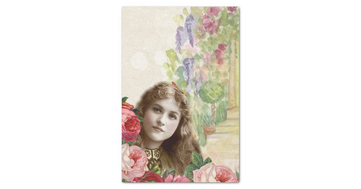 Victorian Cabbage Roses Woman Floral Tissue Paper | Zazzle