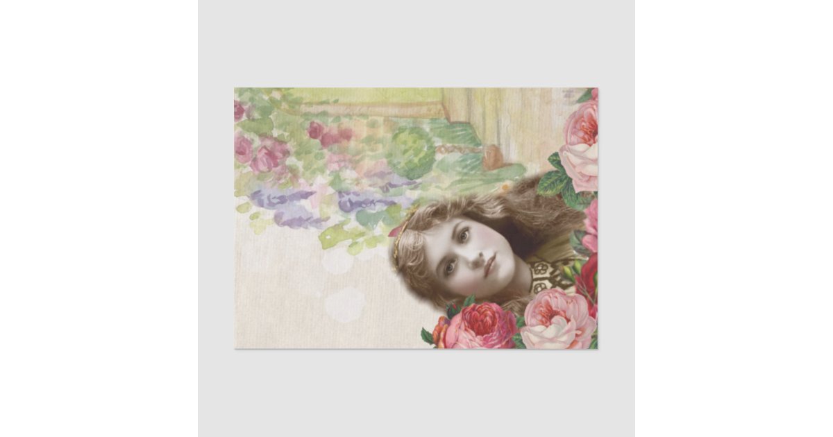 Victorian Cabbage Roses Woman Floral Tissue Paper | Zazzle