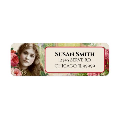 Victorian Cabbage Roses Woman Return Address Label