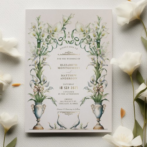 Victorian Calla Lily Elegance Wedding Invitation Foil Invitation