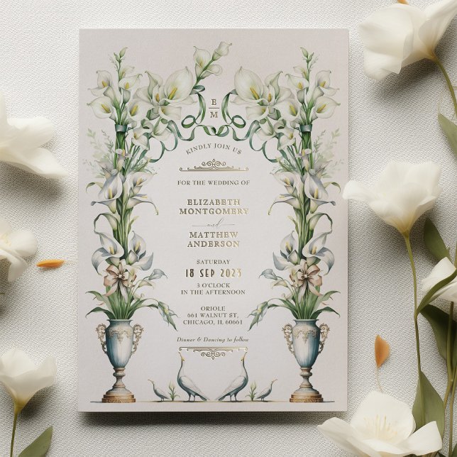 Victorian Calla Lily Elegance Wedding Invitation Foil Invitation (Creator Uploaded)