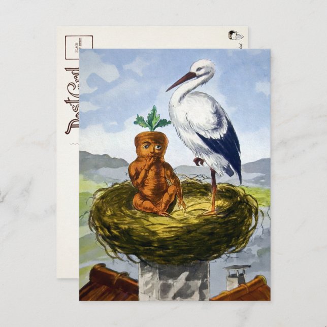 Victorian Carrot Baby in a Nest Postcard  (Front/Back)